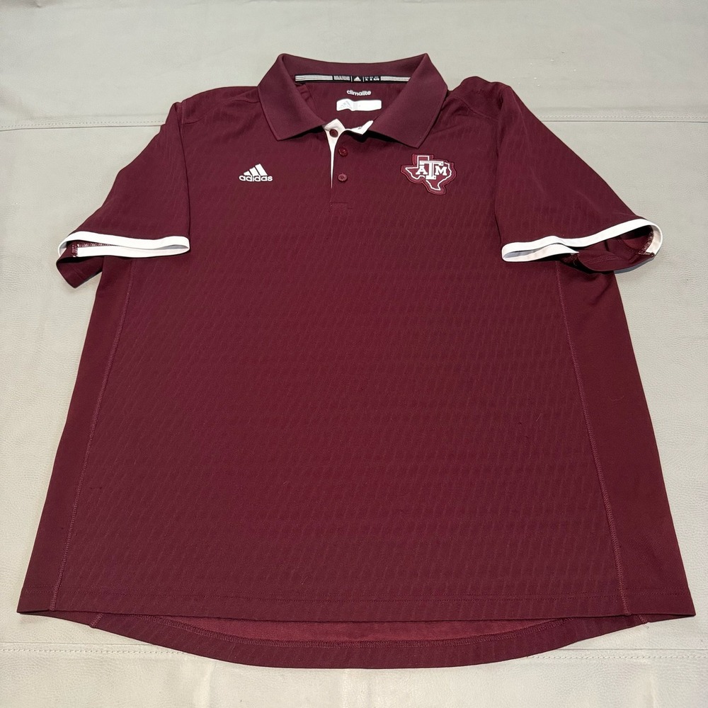 Adidas Texas ATM Polo Shirt Performance Active Men Maroon Golf Climalite XL-5892
